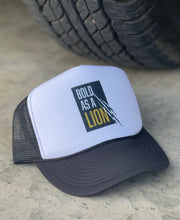 Load image into Gallery viewer, &quot;Bold As A Lion&quot; Trucker Hat (white/black)

